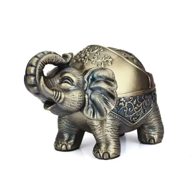 Elephant Ashtray Creative Personality Trend With Cover Windproof Metal Home Living RoomTea Table Ornaments