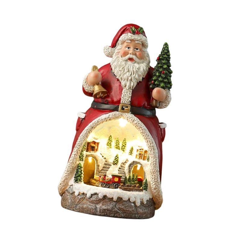 Lighted Christmas Cabin Music Box with Train Resin Music Box With LED Light For Men Women Kid Birthday Christmas Present