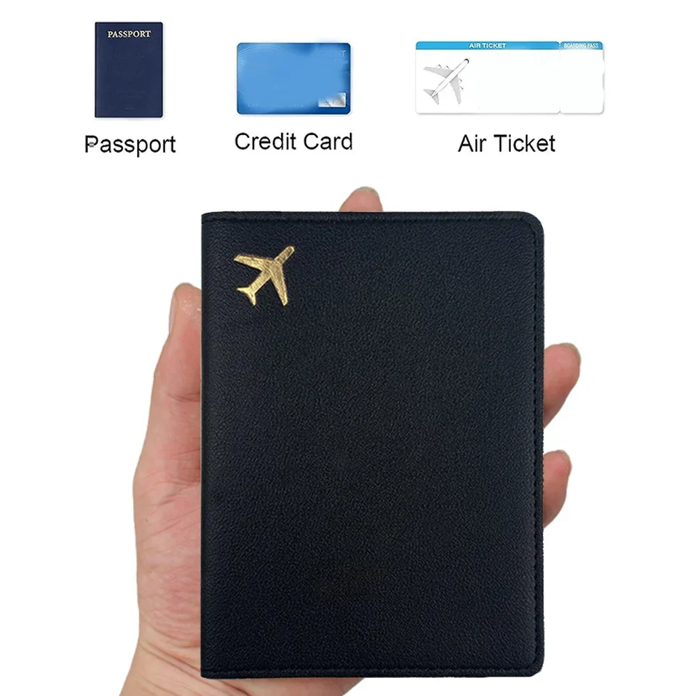 Passport Cover Airplane Travel Passport Case Pocket Business Passport Clip Pu Bank Card Organizer Cover Wreath Letter Pattern