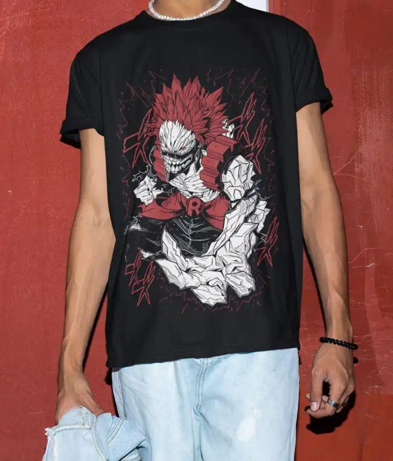 High Street Harajuku Top Hot Blood Anime Retro Printed Cotton Short Sleeve Street Casual Loose T-shirt Unisex