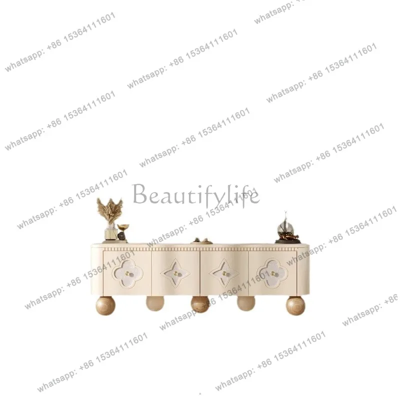 French light luxury TV cabinet high-end living room home four-leaf clover designer cream wind solid wood floor cabinet