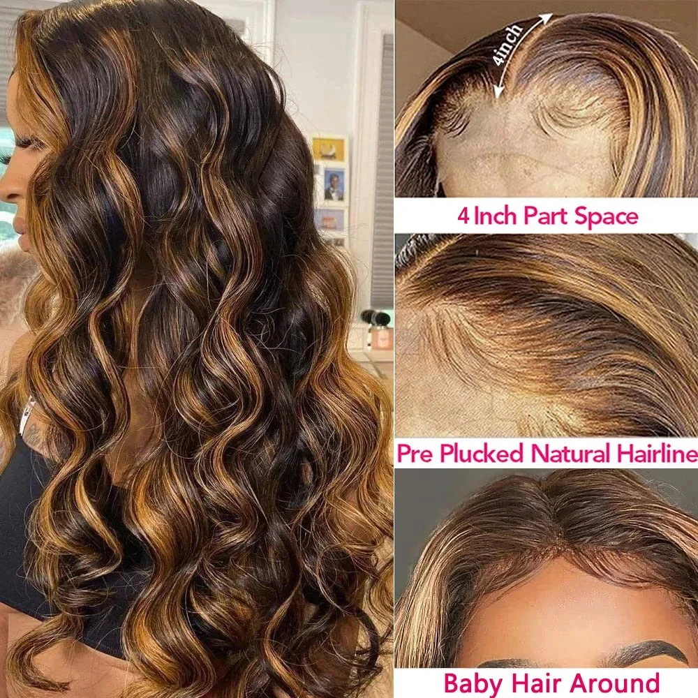 Highlight Lace Front Wigs 13x4 Body Wave Lace Frontal Wig 1B/30 Ombre Blonde Synthetic Wigs For Women Pre Plucked With Baby Hair