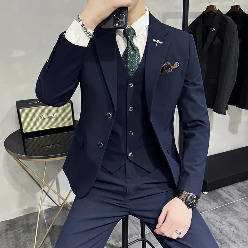 

( Jacket + Vest + Pants) Plus Size 7XL 6XL Men Formal Business Solid Suit 3 Set Pieces Classic Slim Fit Men Wedding Party Tuxedo