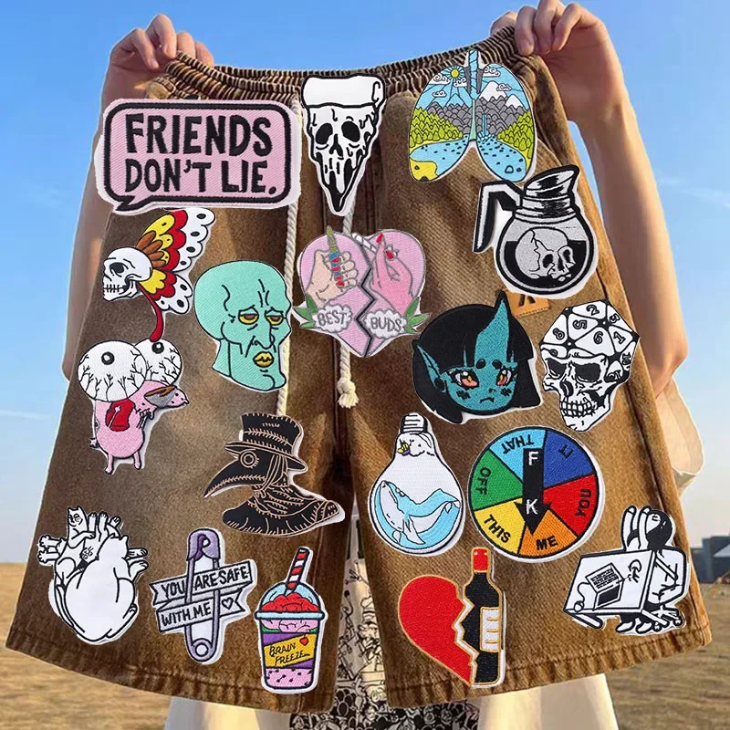 

Iron On Patches for Clothes Skeletons Clothing Stickers Fabric Sewing Embroidered Patch Thermal Adhesive Applique Fusible Badges