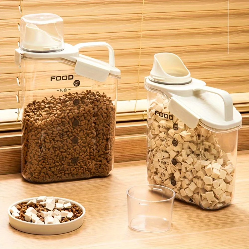 

1PC Kitchen Storage Box Sealed Jar Rice Bucket Transparent Pet Cat Food Snacks Tea Storage Jar Moisture-Proof With Flip Cover