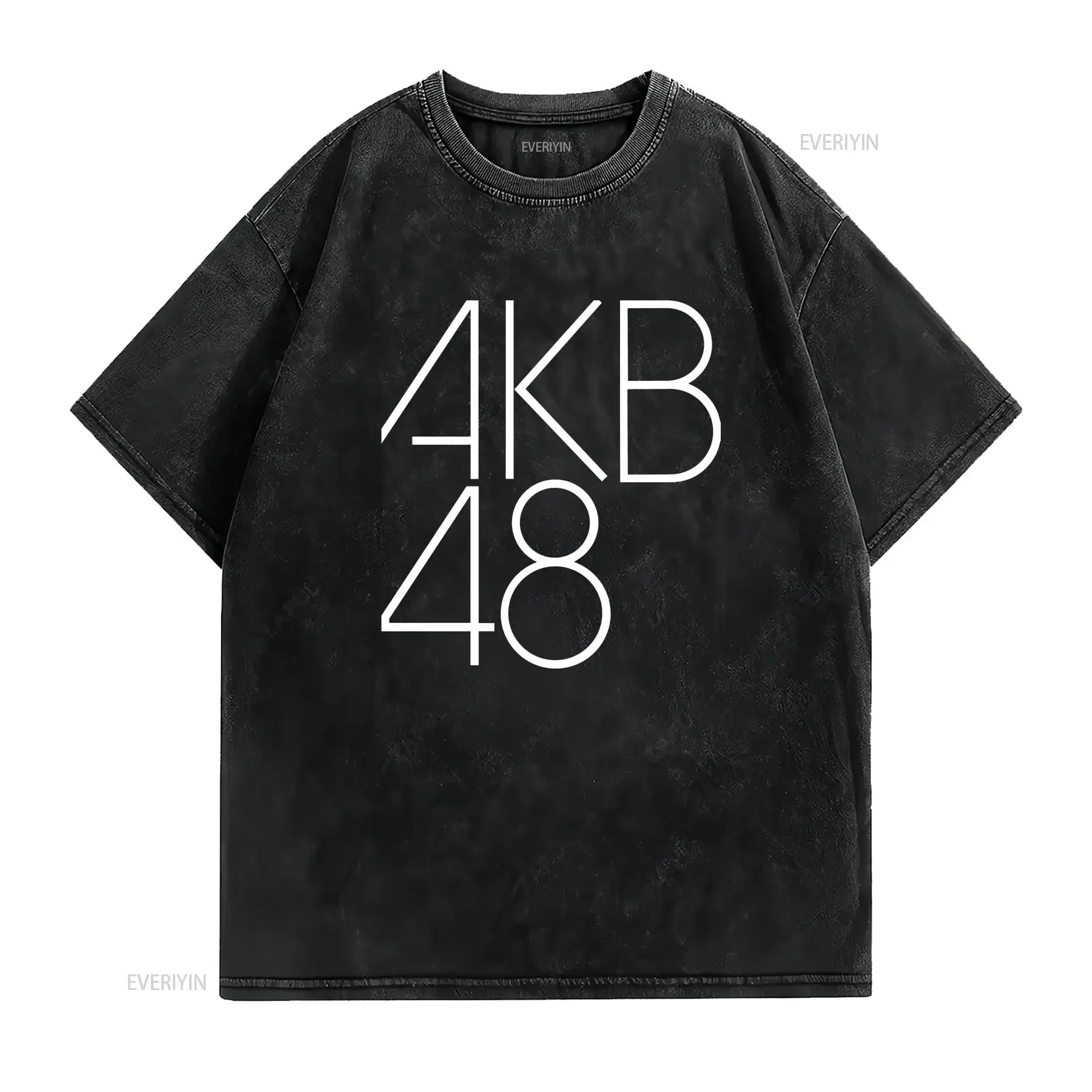 AKB48 شعار Jpop Kpop تي شيرت مروحة الموسيقى خمر غسلها امتدت تنوعا الرسم مريحة أنيقة عارضة الأزياء قليلا