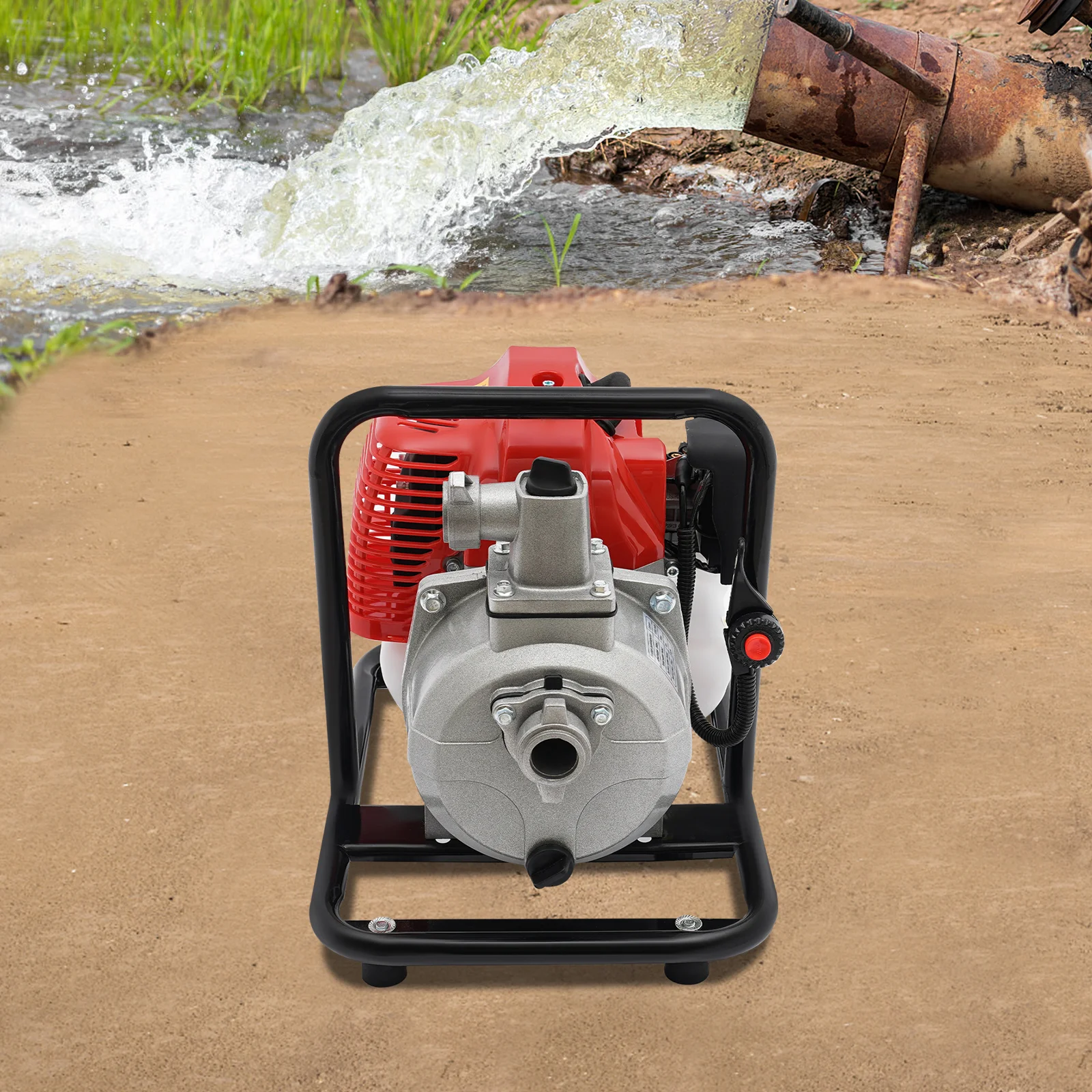 BYMAOCAR 2-stroke Gas Gasoline Water Pump, 43cc 1.7HP Gas Motor Pump 1.2KW Portable Water Pump Water Transfer High Pressure Pump