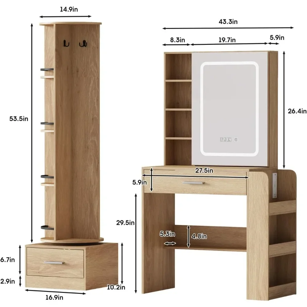 Vanity Desk with Full Length Mirror and Lights Mirror Makeup Vanity Table with 2 Storage Drawers Charging Station Dressing Table