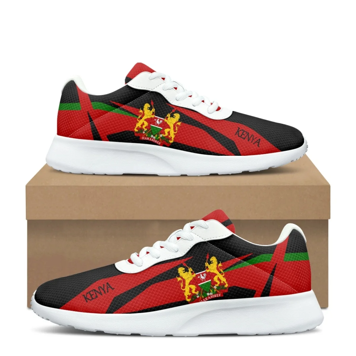 Kenya National Flag Print Women Trainin Running Shoes Cozy Lace-Up Flat Durable Gym Teen Sneaker Print On Demand tenis masculino