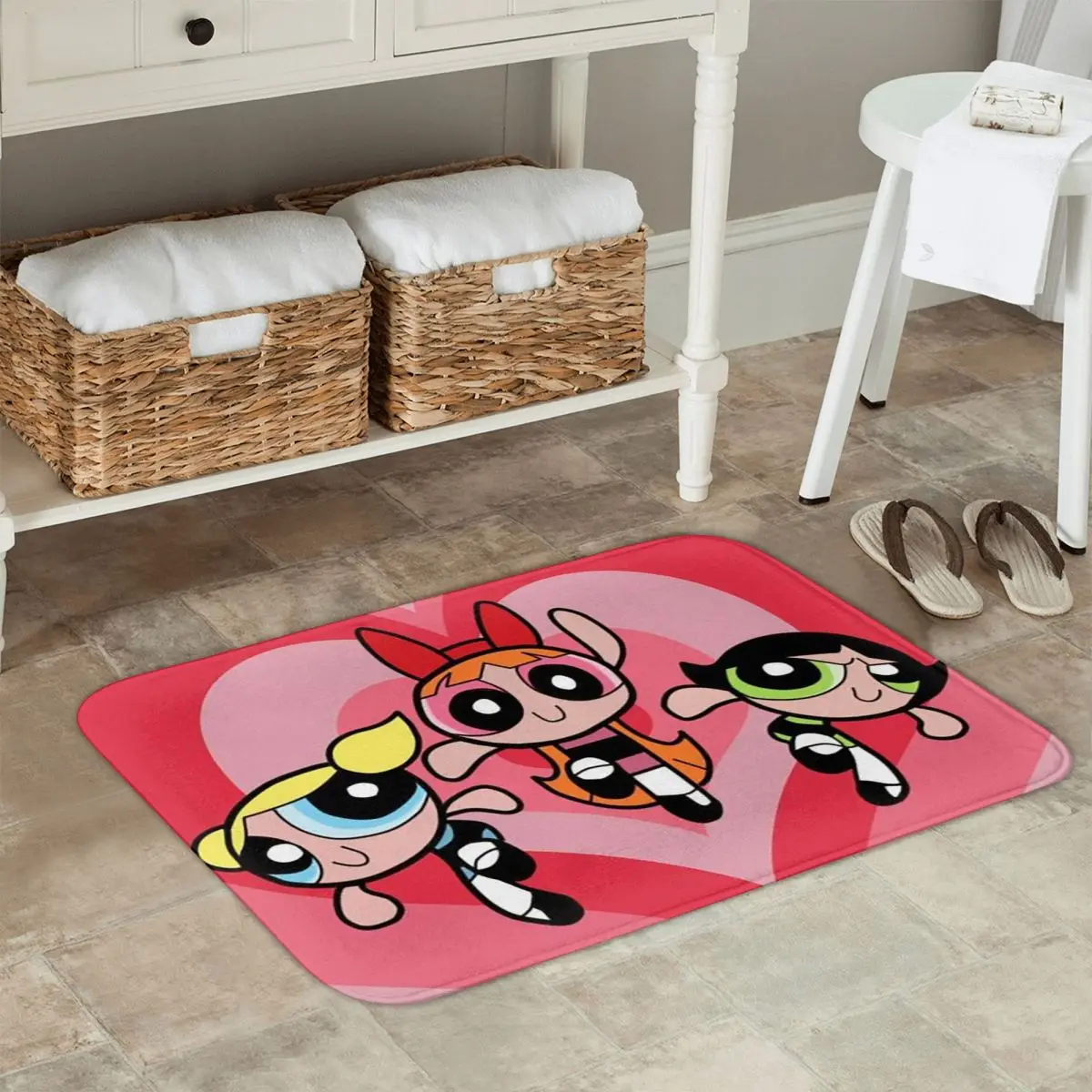 Cartoon Cute P-Powerpuff Girl Fußmatte für Küche, Eingang, Zuhause, Bodenmatte, rutschfester Teppich für Wohnzimmer, Fußpolstermatten