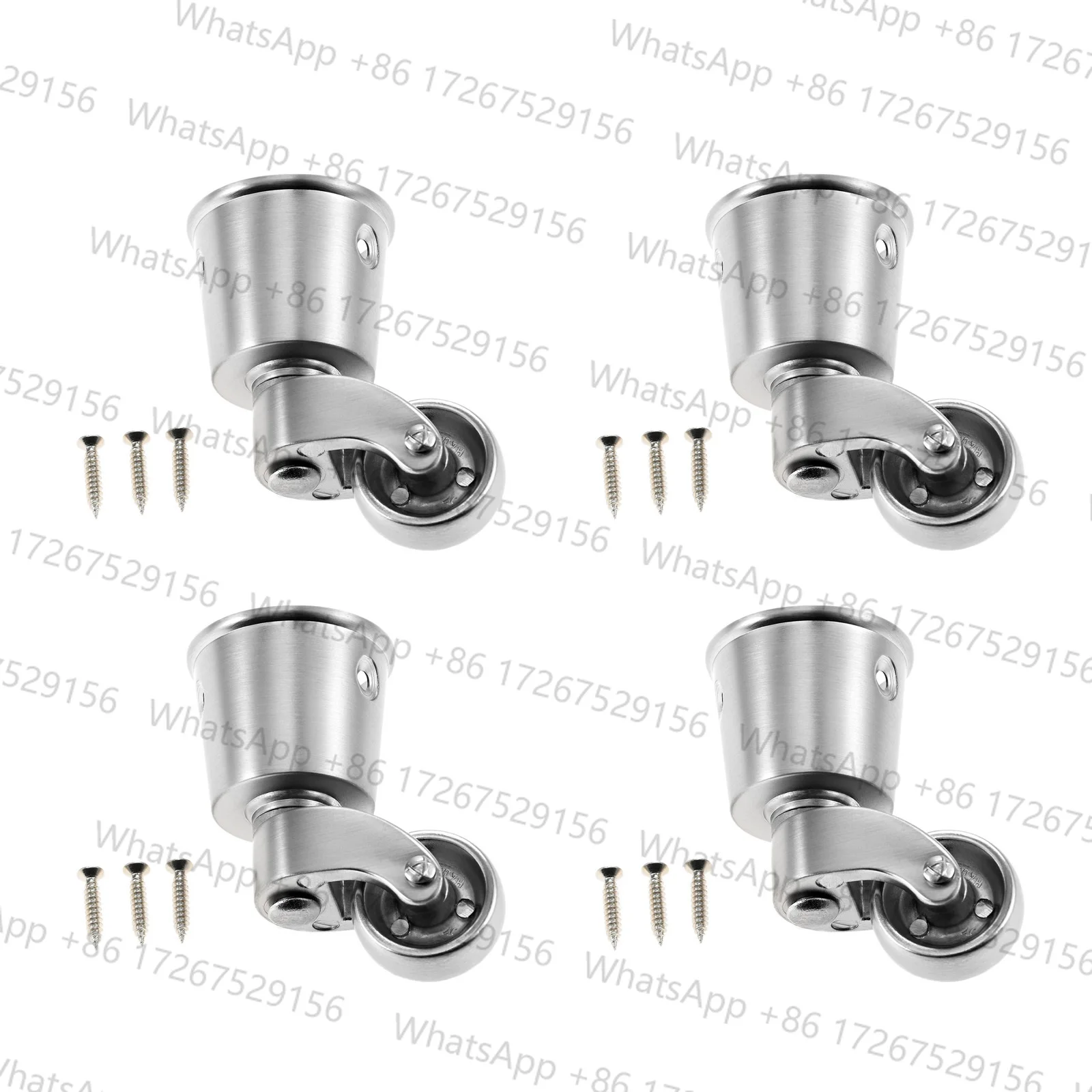 4pcs Round Cup Casters Silver Tone Matte Brushed Zinc Alloy 360 Degree Furniture Rotating Wheels fit Table Chair Chest Box Piano