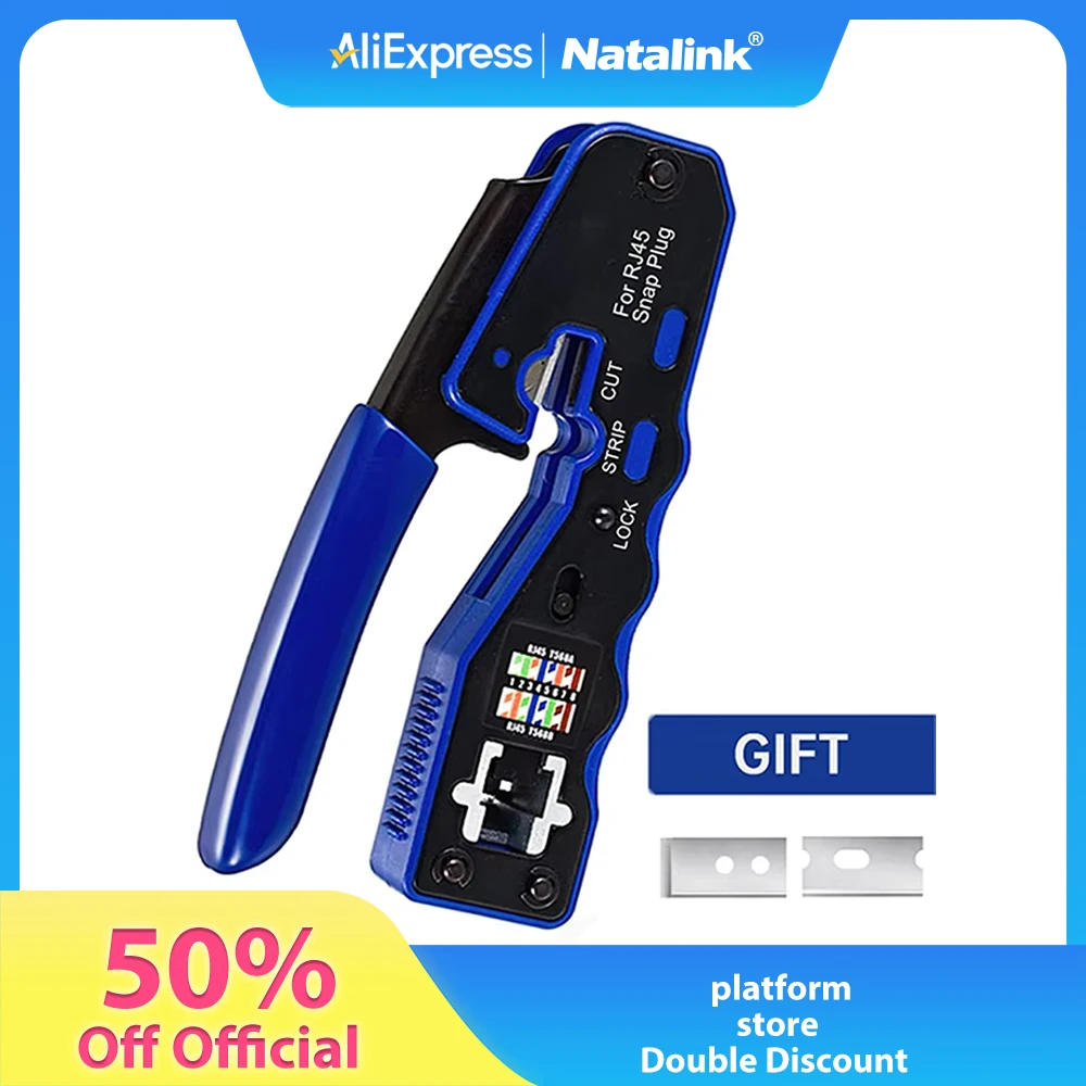 

Natalink RJ45 Crimp Tool Pass Through Ethernet Crimper for CAT6a/6 CAT5/5e 8P8C Modular Connectors All-in-One Crimping tool