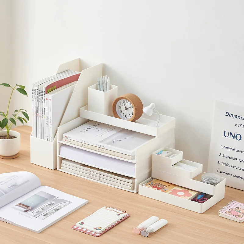 

Desktop File Storage Box Stationery A4 Paper Book Stand Table Cosmetics Office Partition Built-in Sorting Storage Rack