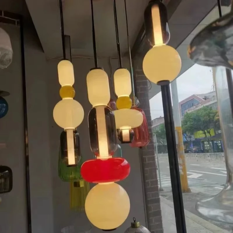 Nordic Colored Candy Pendant Lights Coffee Shops Restaurants Art Glass Pendant Lights Decorative Bar Lighting Fixtures