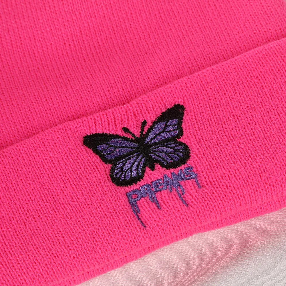 Stylish butterfly embroidered knitted hat Alphabet multicolor premium embroidered hat knitted winter warm woolen hat