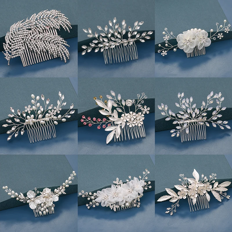 Bride Hair Combs Hair Accessories Wedding Bridal Headpiece Silver Color Handmade Crystal Pearl Wedding Ornaments Hair Jewelry