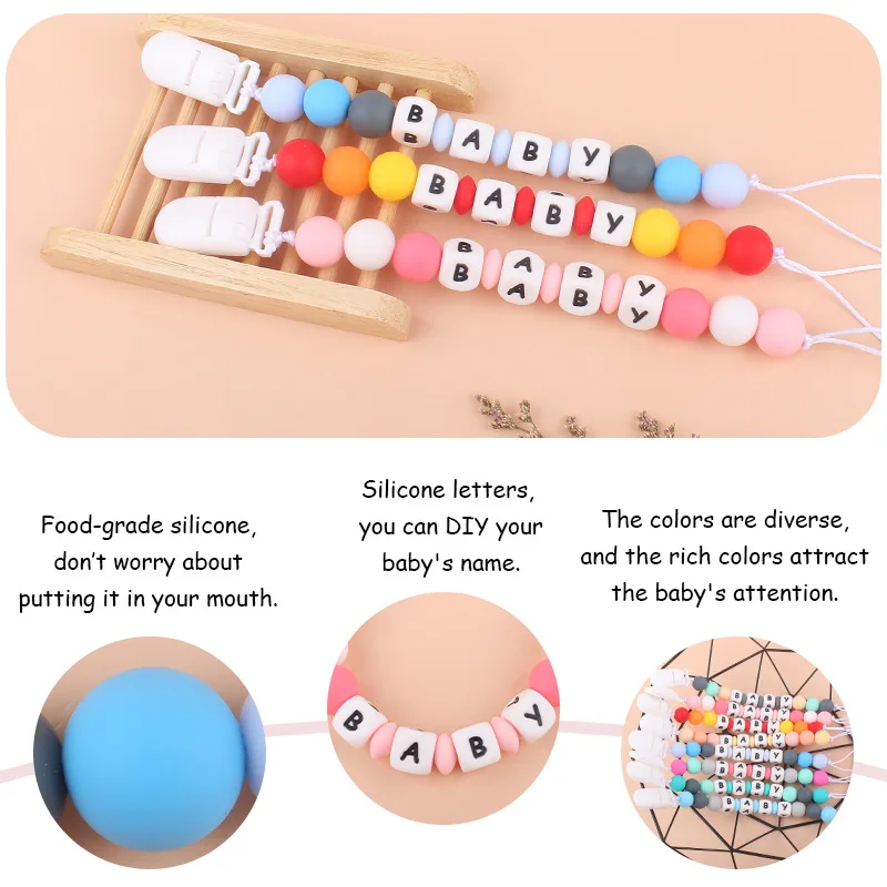 Personalized with Name Baby Pacifier Clips Cute Silicone Dummy Nipples Holder Clip Chain Teething Toy Accessories Infant Feeding