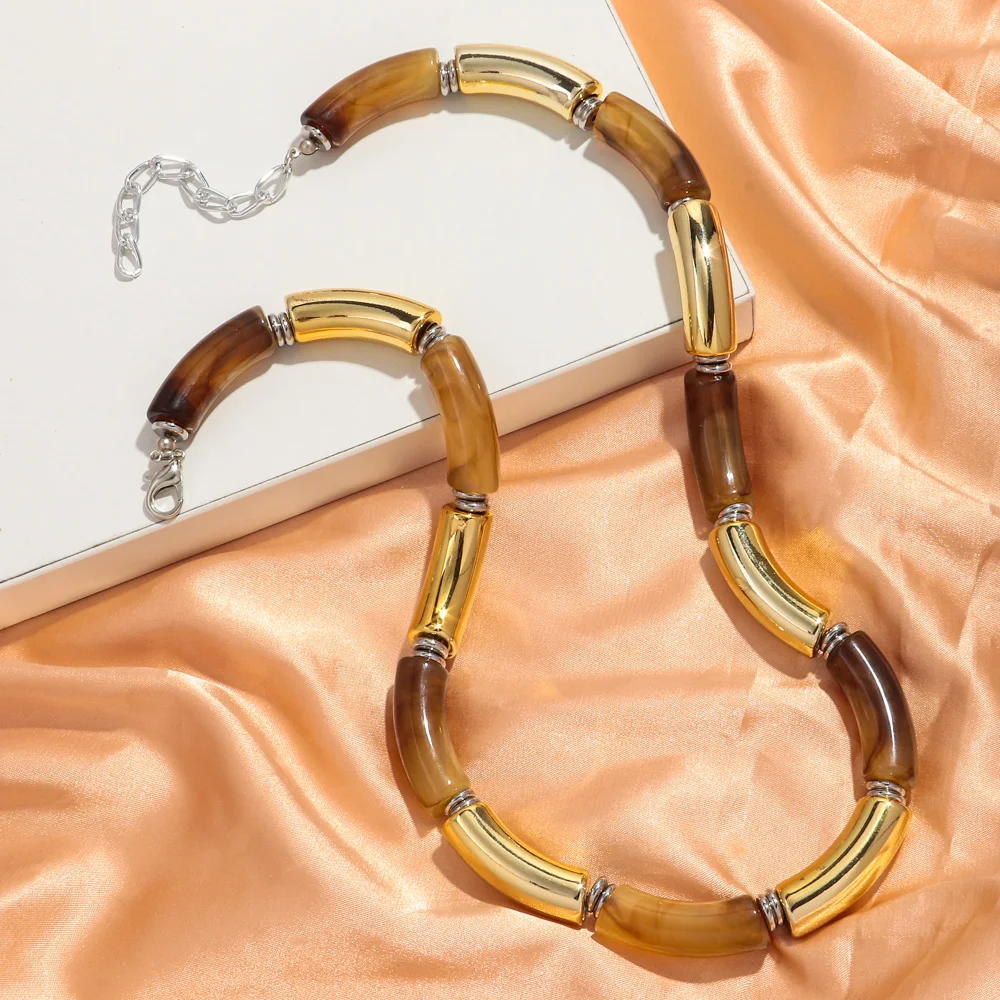 Neue klobige Bambus gebogene Röhre Acryl Halsband Halskette Männer Frauen bunte große Ellenbogen Stapel Halskette trendige Schmuck Collier Geschenk – Detail 10