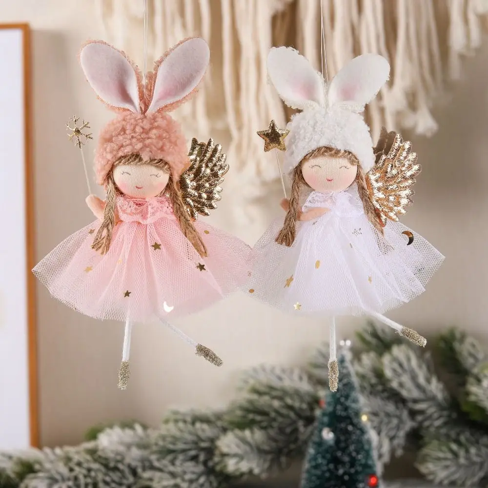 Cartoon Christmas Rabbit Ears Angel Dolls Festival Cute Angel Girl Hanging Pendant Handmade Christmas Tree Decoration