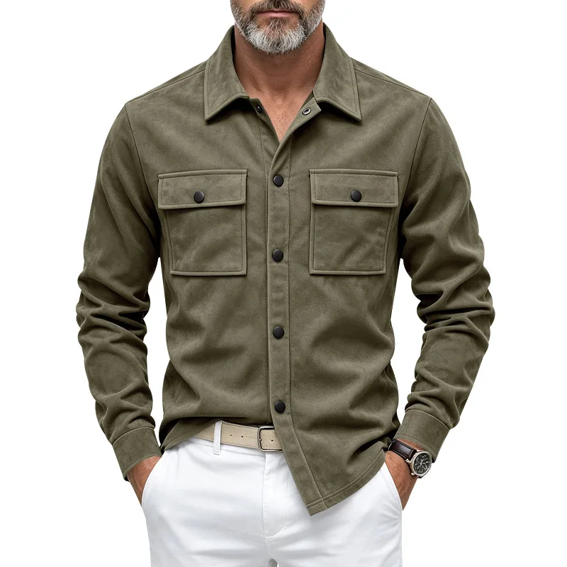 2026 Men'S Suede Jacket And Shirt For Autumn And Winter，Straight Shoulder Workwear Multi-Color Outerwear Fashion Shirt！