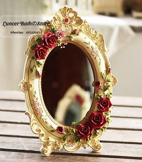 Korean Country Home Decor Table Makeup Mirror, European Vintage Princess Palace High End Vanity Mirror