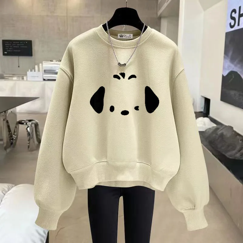 New Autumn/Winter Fashion Trend Korean Edition Plush Printed Round Neck Loose and Versatile Westernized Casual Women\'s Sweater