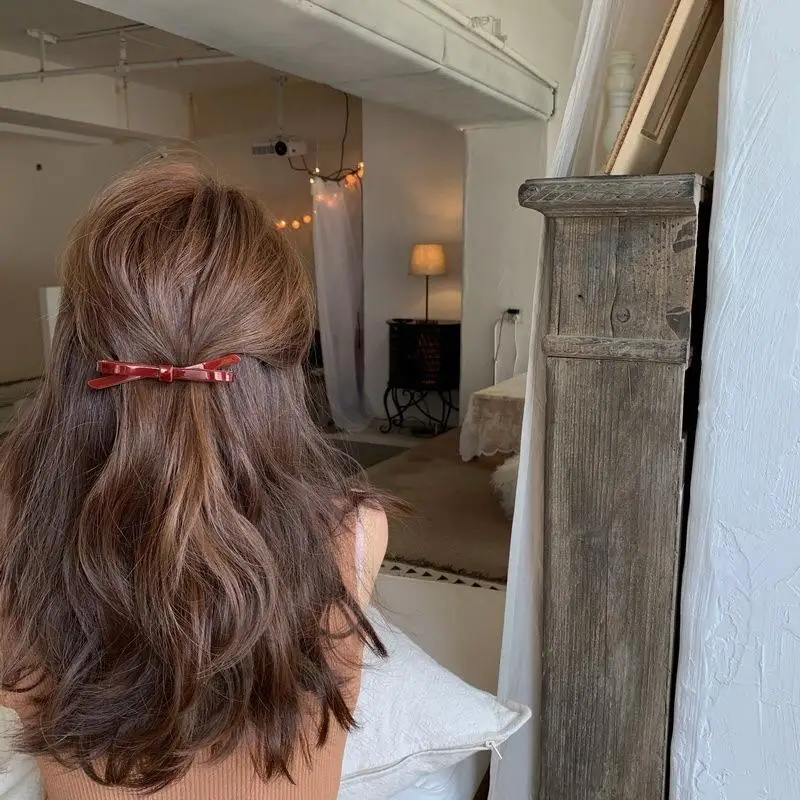 Haarspange mit Schleife aus Acetat für Damen, koreanisch-französischer Frühlingsclip, farbenfrohe, rutschfeste Haarnadel, elegante Retro-Haaraccessoires für Mädchen. – Detail 1