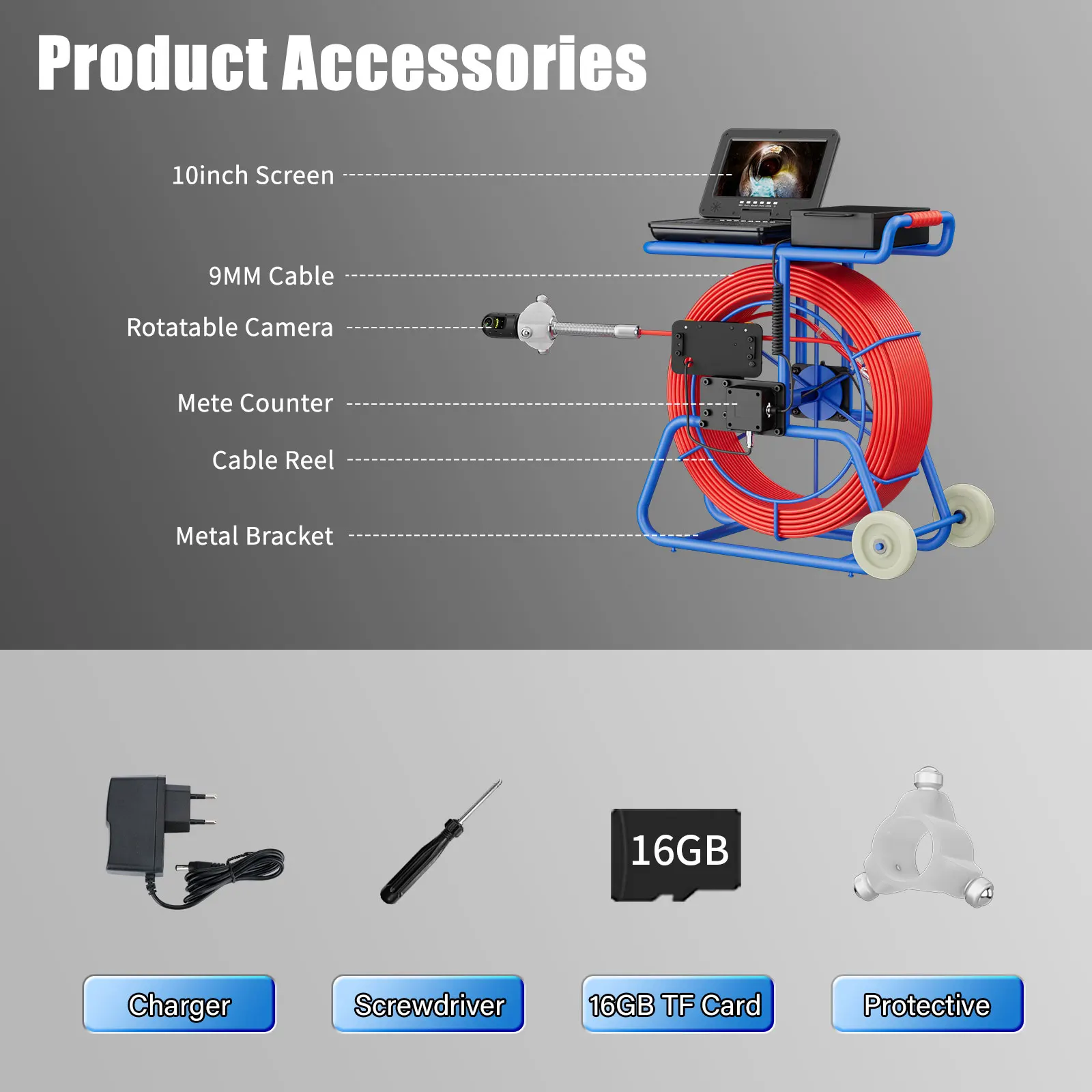 512 هرتز الارسال محدد كاميرا الصرف الصحي 50/80/100 متر 360 ° كاميرا فحص الأنابيب كابل IPS 10 بوصة عدد 9 مم مع لوحة مفاتيح #6