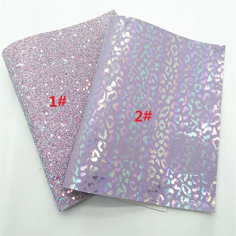 Purple Glitter Leather sheets Leopard Custom Faux Leather Iridescent Synthetic Leather Shimmer Glitter For DIY 21x29CM Y396