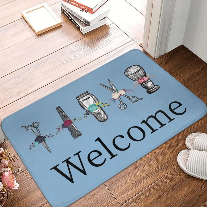 Custom Floral Barber Tools Doormat Non-Slip Entrance Bathroom Kitchen Welcome Door Floor Mats Hairdresser Garden Carpet Rug