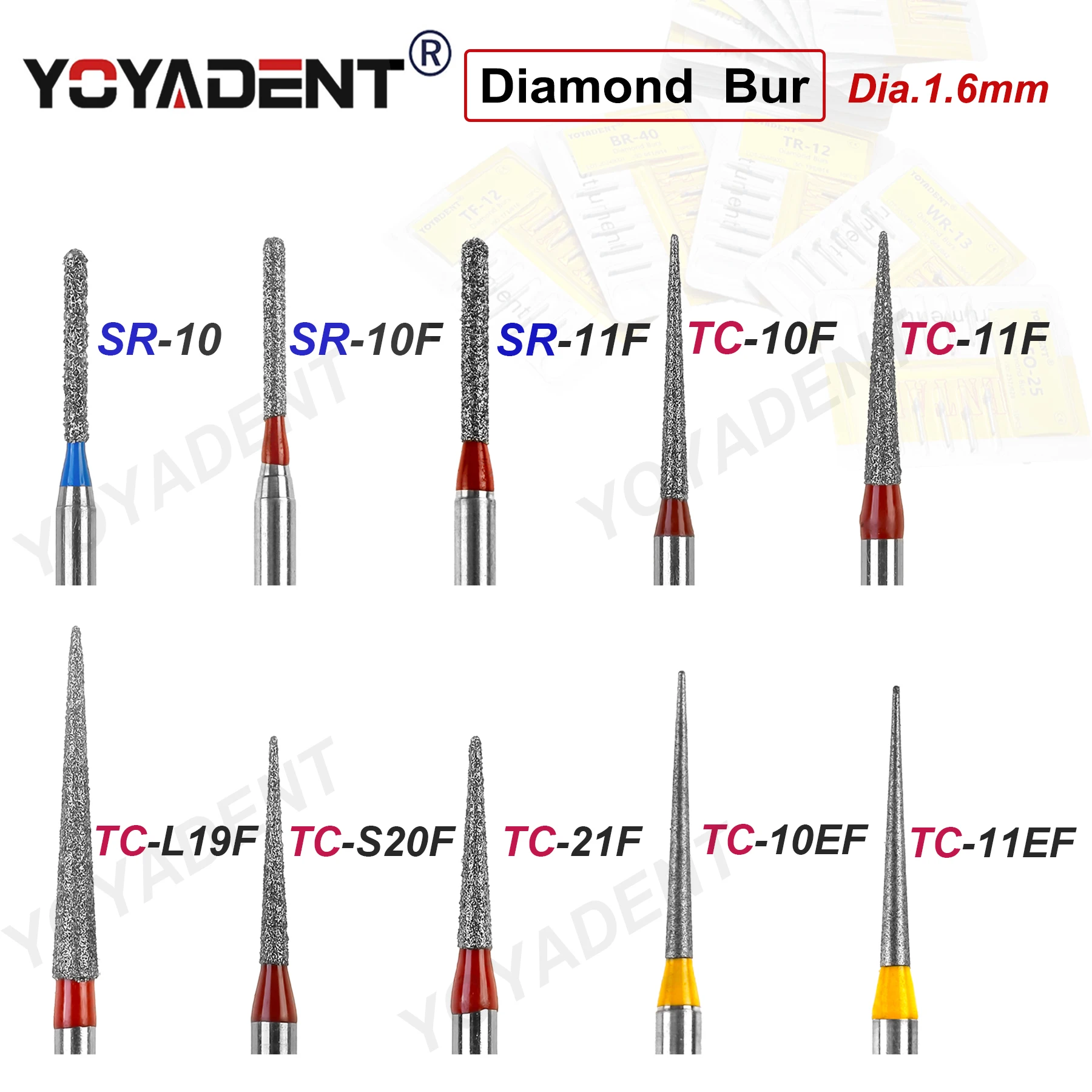 

10Pcs/Pack Dental Diamond Burs SR TC Type Dentistry Drills Dia.1.6mm For High Speed Handpiece