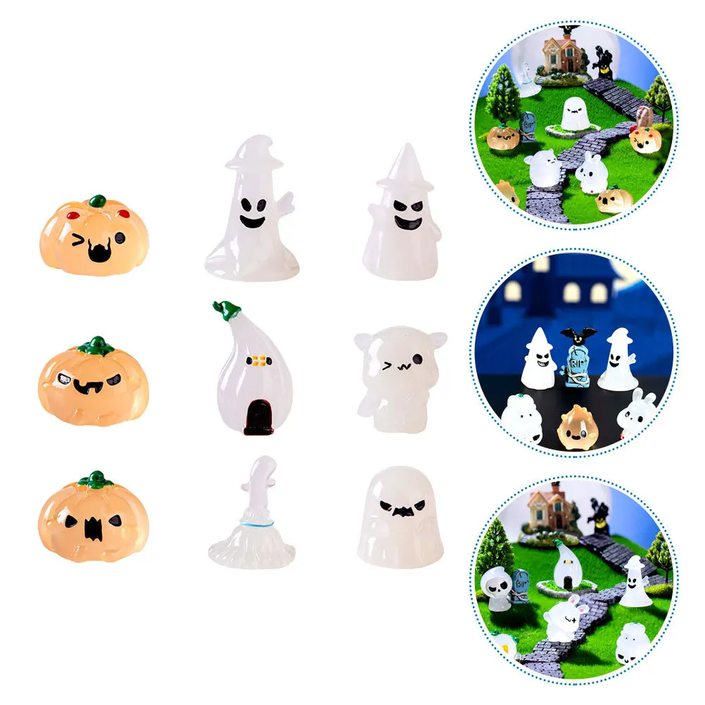 

9Pcs Resin Halloween Miniatures Glow in The Dark Micro Landscape Ornaments for Desktop Adornment Party Decor Scene Layout