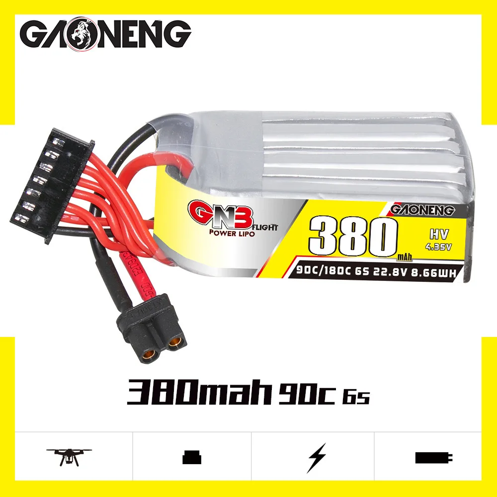 GNB 6S HV 22.8v Lipo Battery 380mAh 90C/180C For RC Helicopter Quadcopter FPV Racing Drone Spare HV Rechargeable Battery XT30U-F