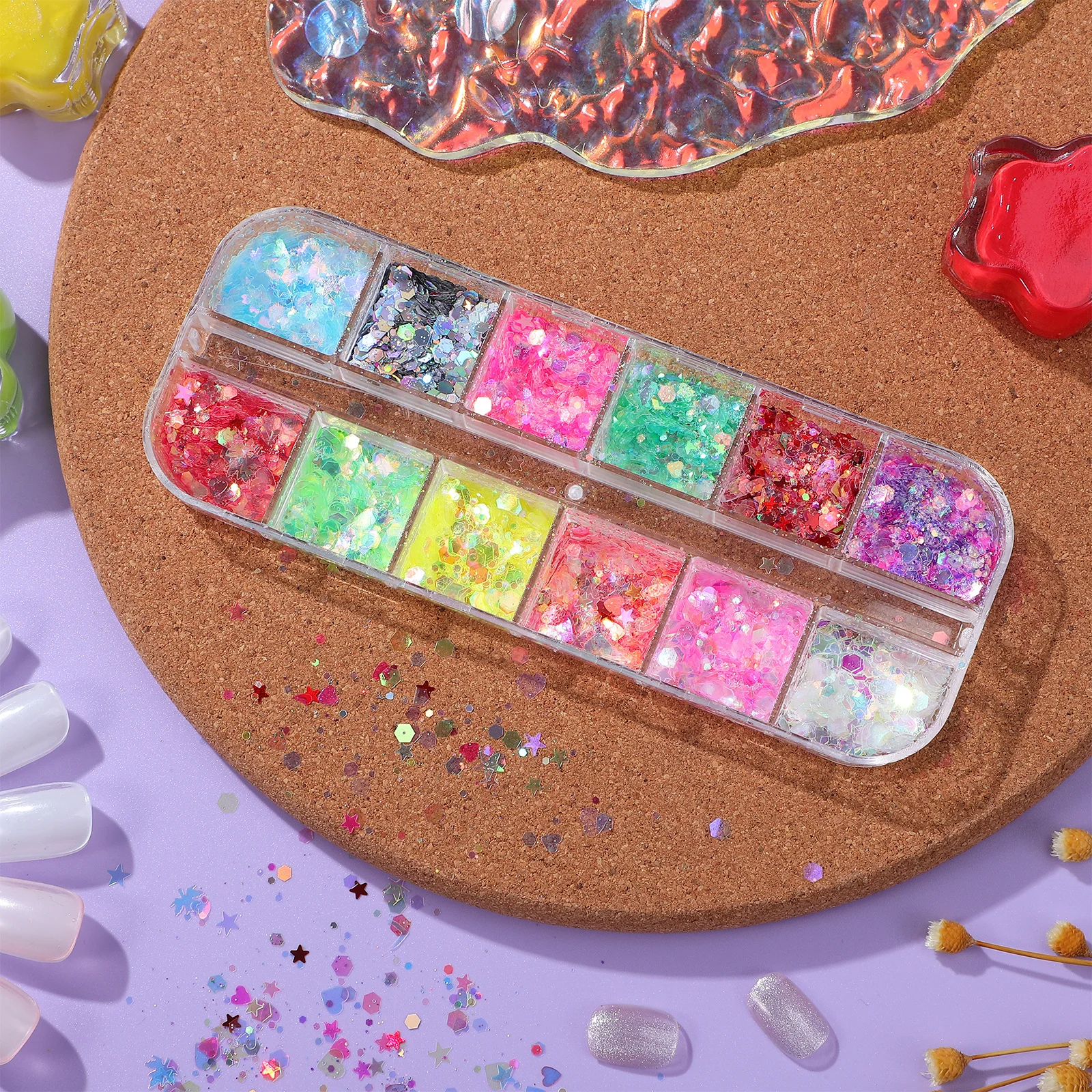

1 Box Nail Glitter Flakes Manicure Charms Chunky Holographic Glitter 12 Colors Nail Decorations Epoxy Resin Arts