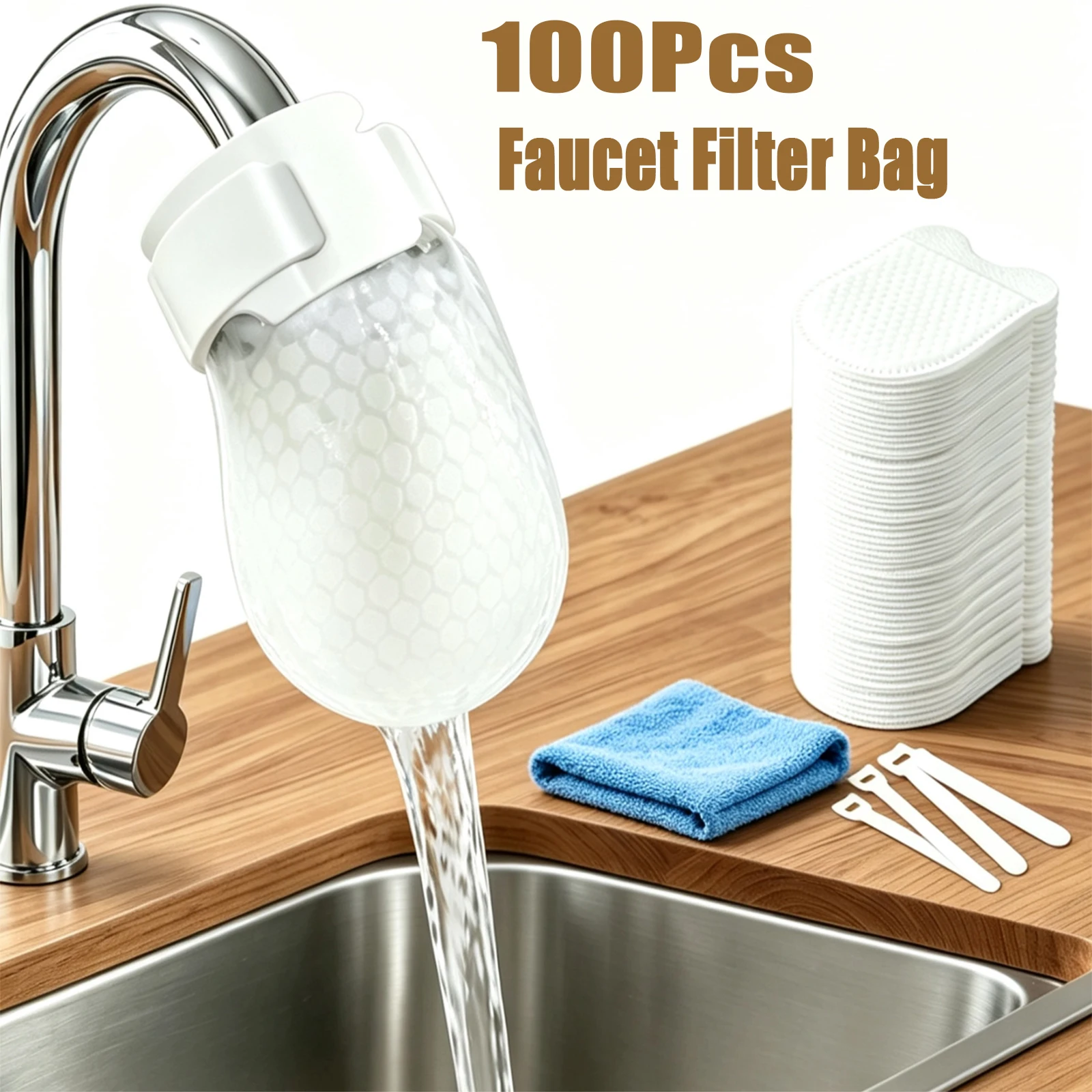 Faucet Filter Cotton Anti-splash Thickened Faucet Filter with Cable Tie Water Filter Bag For Kitchen Sink Tap Water Purification