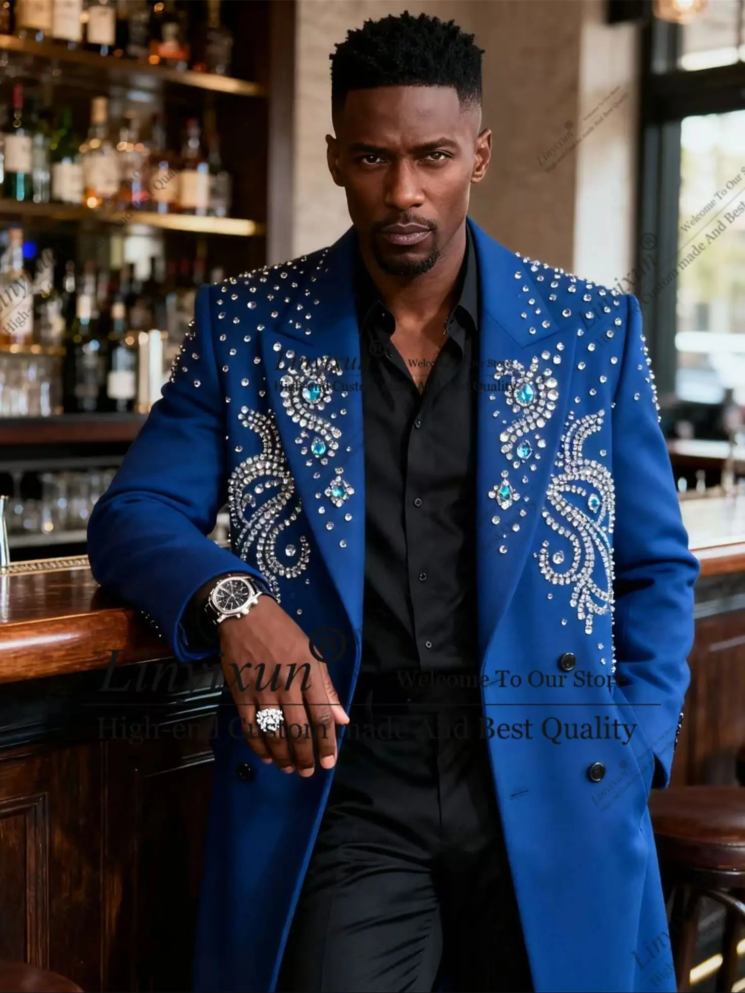 

Autumn winter styles Diamond Gem Long Caot Customized Ropa Hombre Fashion Groom Tuxedos 2 Pieces Wedding Party Prom Blazer