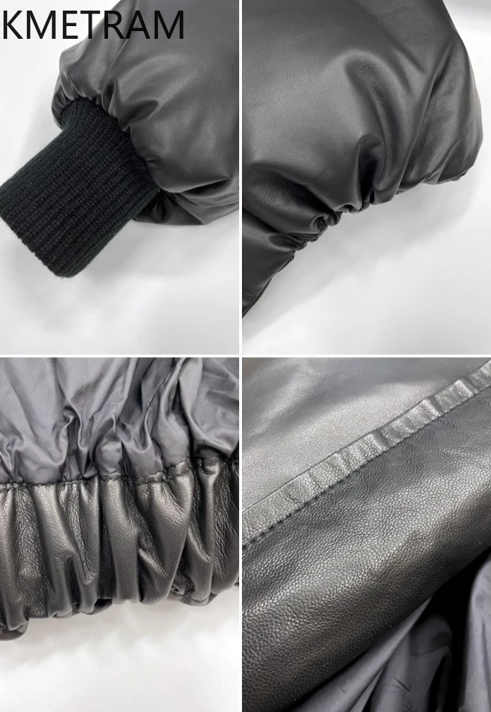 KMETRAM Natural Sheepskin Genuine Leather Down Jacket Black Vintage Women's Winter Coat Short Thicken New Outerwears 2025 пальто