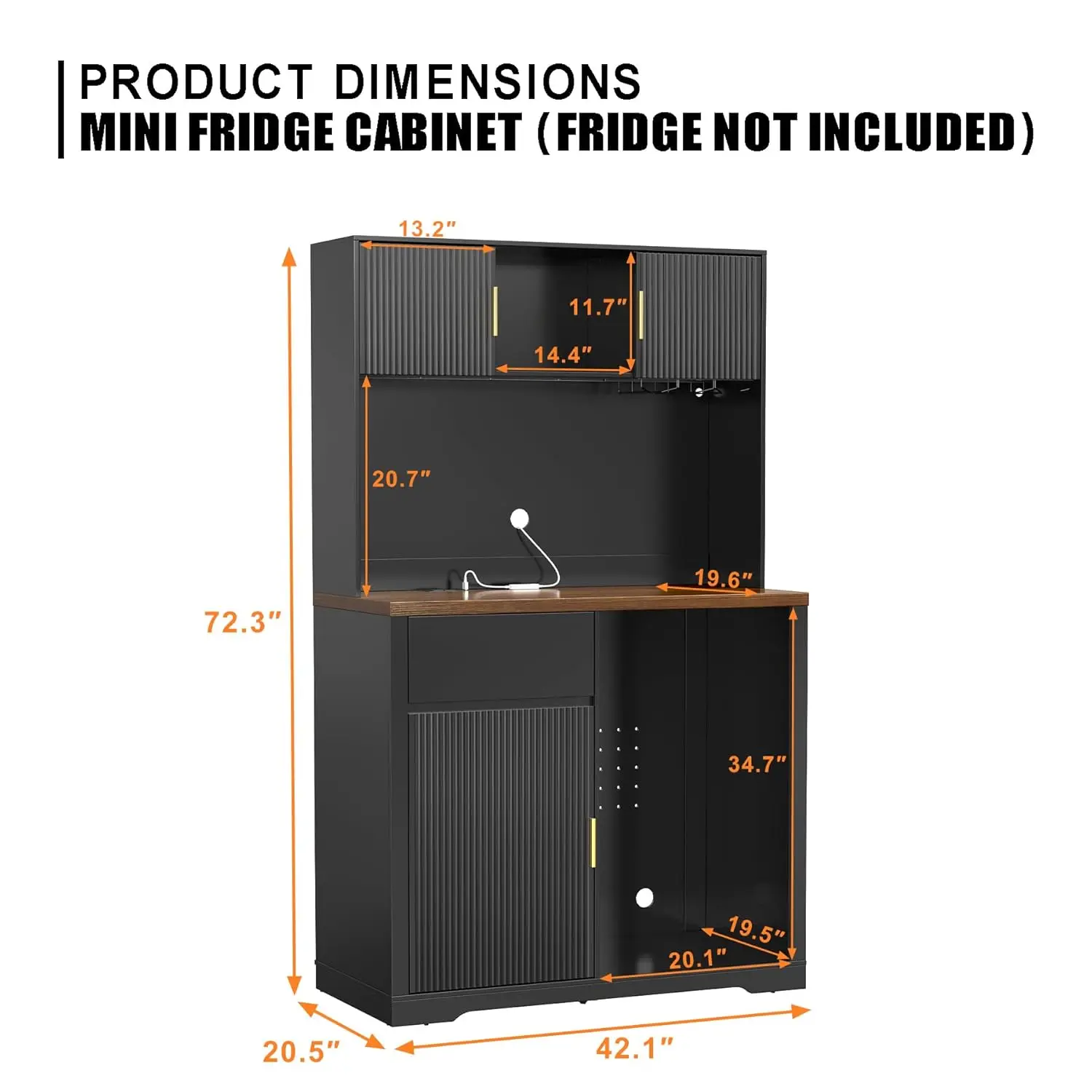 Armário de Bar Alto de 72 Polegadas com Geladeira, Aparador de Café e Bebidas com Iluminação LED, Bar Personalizável para Casa