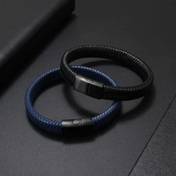 Pulsera de cuero trenzada para hombre y mujer, brazalete de cuero negro de alta calidad con cierre magnético de Metal, abalorio Unisex, regalo de joyería para fiesta