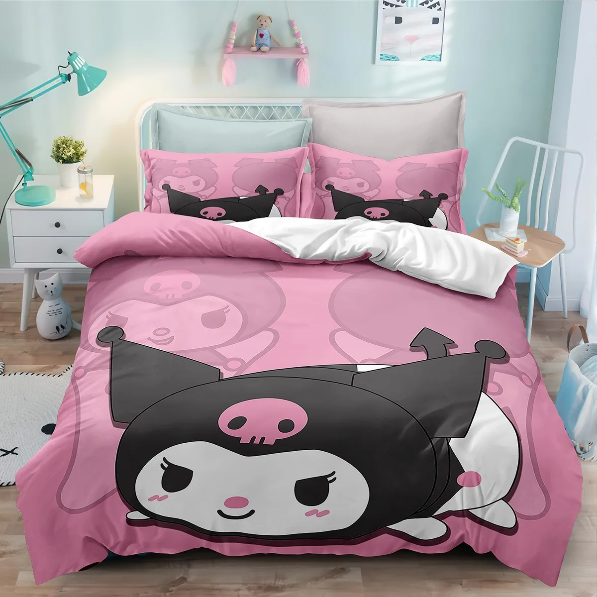 2/3 pcs kulomi duvet cover pillowcase, boy and girl cute quilt set, soft bedspread with zipper, home bedroom three-piece set