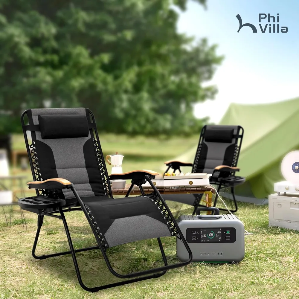 

XXL Oversized Padded Zero Gravity Chair, Foldable Patio Recliner, 30" Wide Seat Anti Gravity Lounger with Cup Holder