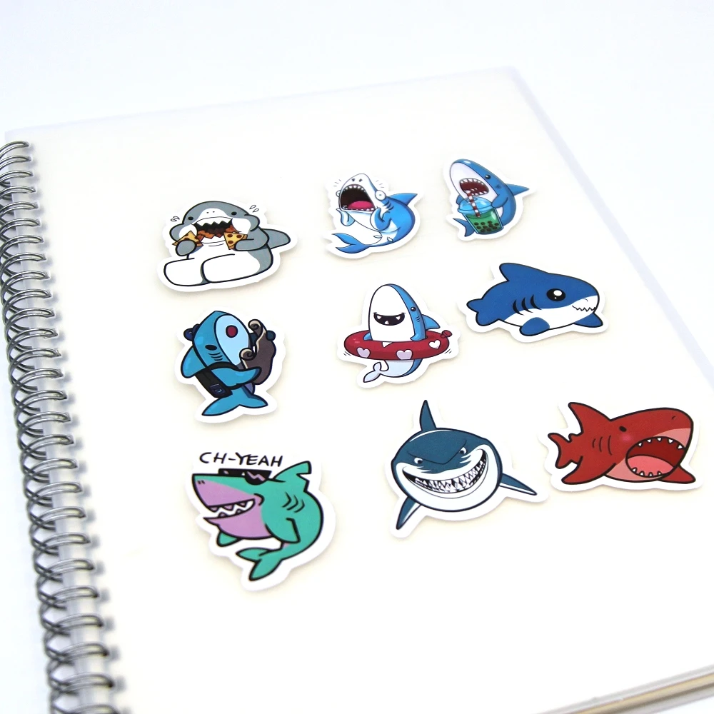 10/100p Sharks Ocean Fish Kawaii Stickers Toys Cute Cartoon Decals For Kids DIY Laptop Scrapbook Stationery Fridge Funny Sticker