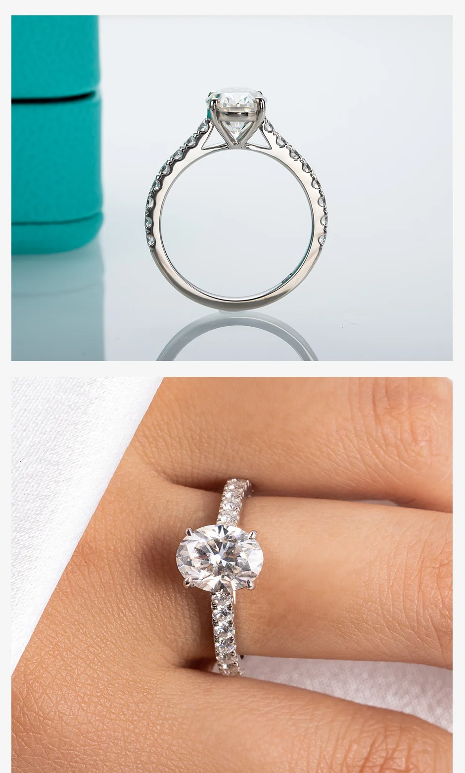 AnuJewel Großhandel 2ct Ovaler Schliff D-Farbe Moissanit-Ring 18K Vergoldeter 925 Sterling Silber Verlobungs- und Ehering für Damen – Detail 3