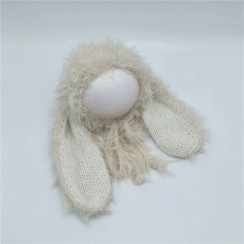 Handmade Knitted Plush Warm Baby Hat Long Rabbit Ears Woolen Yarn Newborn Beanie Cap for    Newborn Photography Props Hat Bonnet