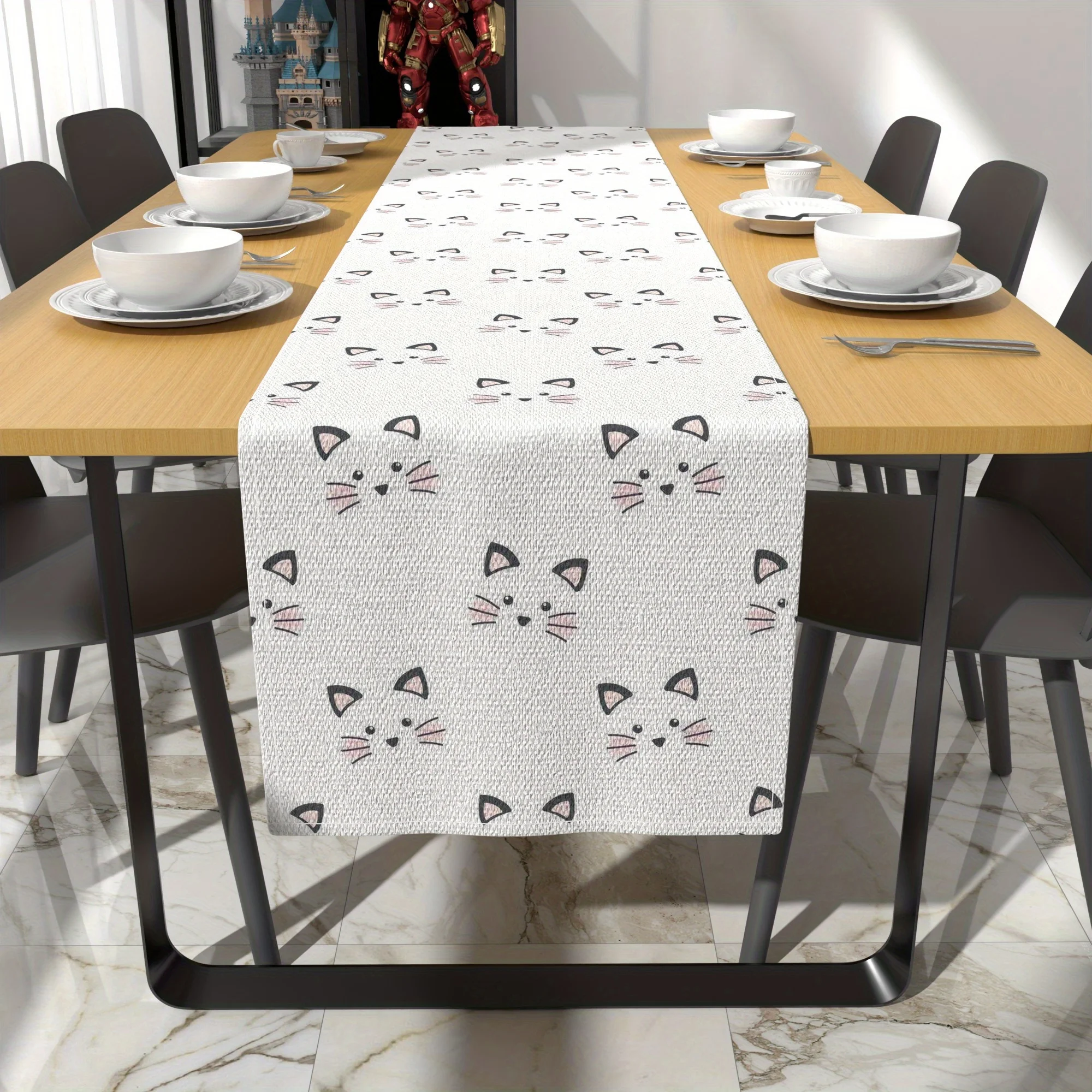 VIKAMA Cartoon Cute Cat Table Runner Dining Room Table Flag Countertop Tablecloth Home Decor Table Flag