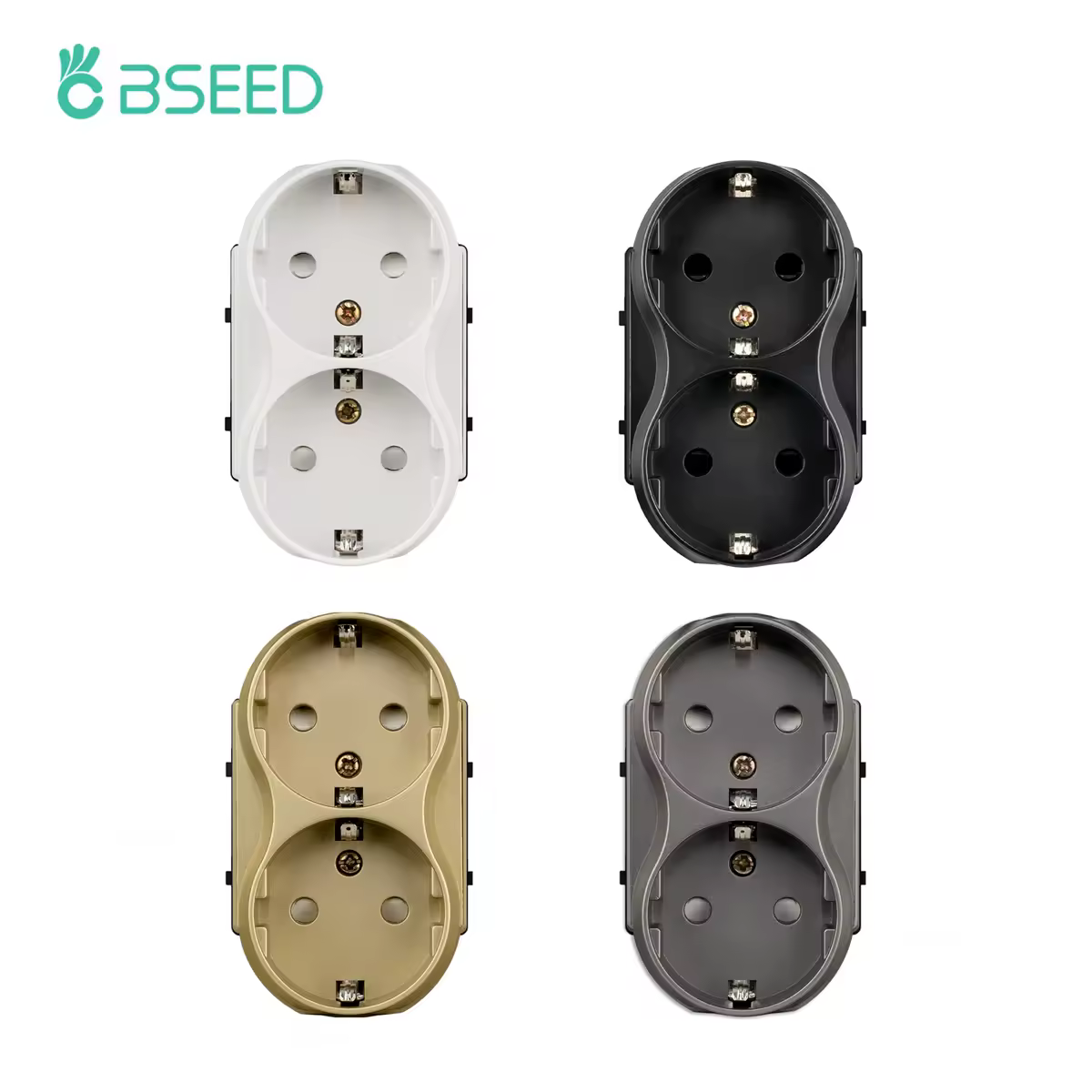 Настенные розетки BSEED EU, двойные европейские розетки 220 В, модульная конструкция для самостоятельной сборки, без стеклянной панели, белые и черные.