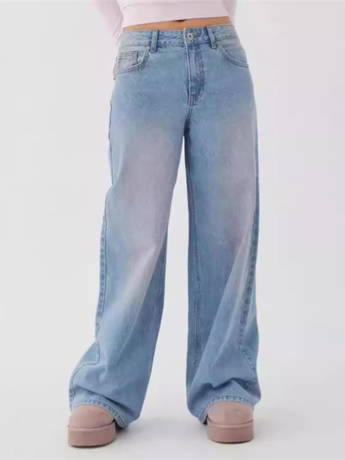 

Loose Straight Leg Casual Jeans Denim Pants Women High Waist Long Trousers Zipper Closure All Seasons Comfortable Fit