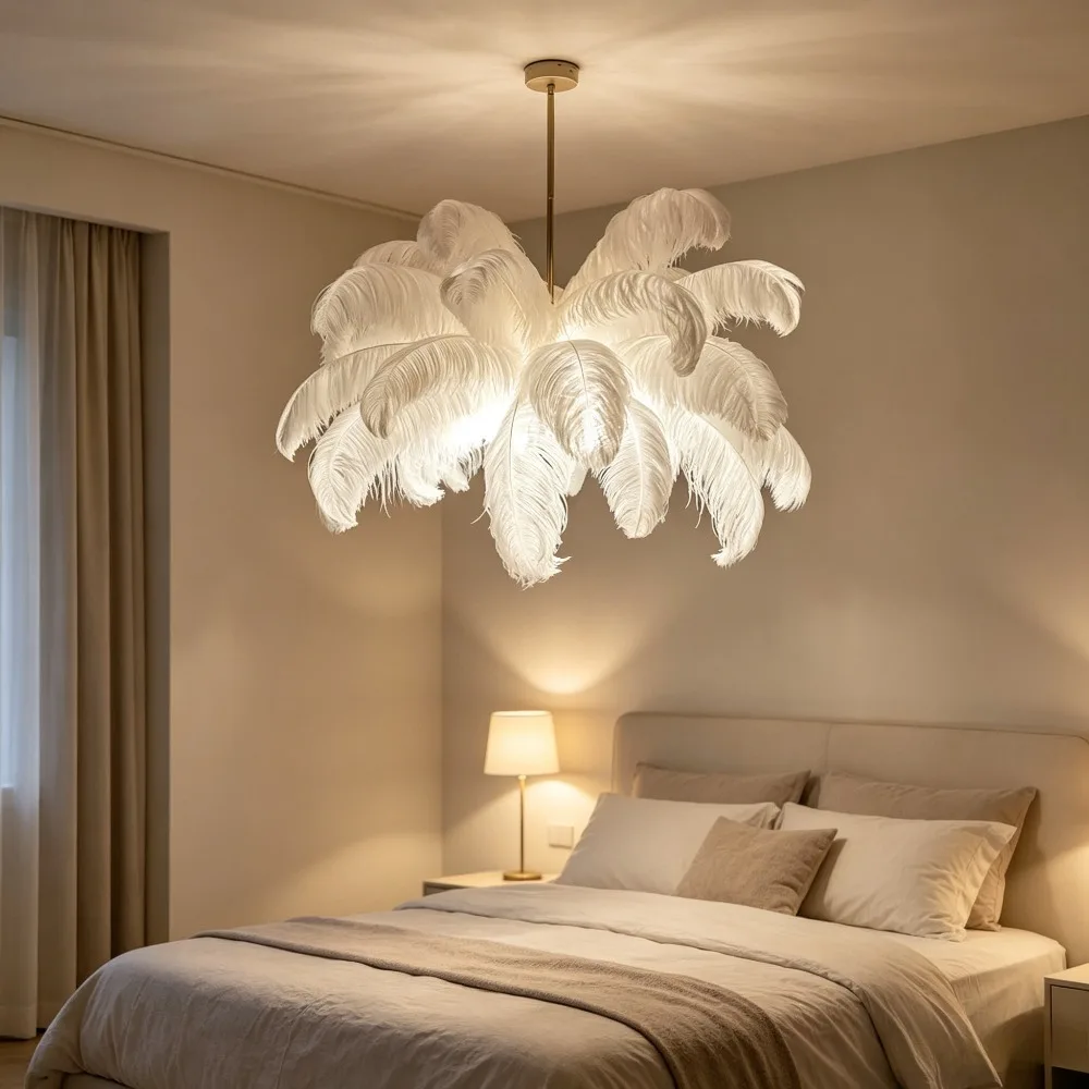 Modern Nordic Ostrich Feather Child Room Chandelier Home Interior Decoration Bedroom Dining Room Pendant Lights Hanging Lamp