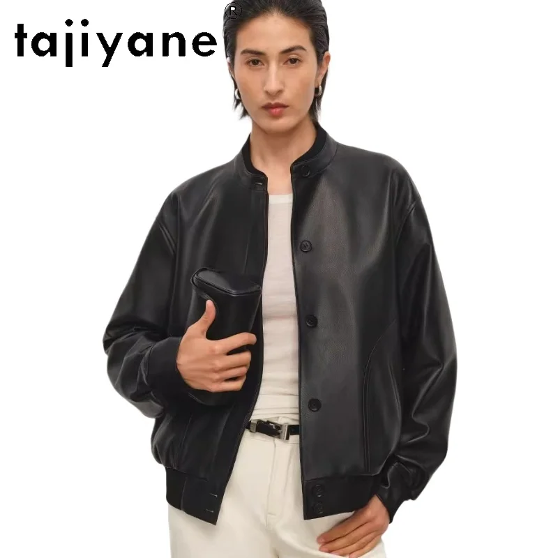 TAJIYANE 100% Sheepskin Genuine Leather Jacket for Woman R0W Ribbed Texture Old Money Style Coats 2026 Spring Women Clothes 가죽자켓