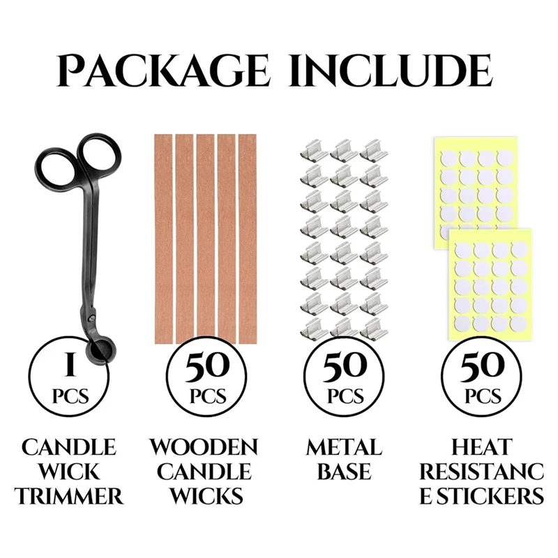 مجموعة صنع الشموع A15F-151PCS - فتائل شمعة خشبية مع قاعدة معدنية لصنع الشموع فتائل خشبية بدون دخاني للشموع #4
